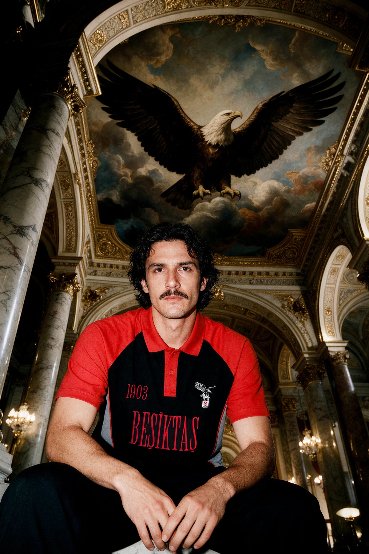 Beşiktaş Retro Polo Yaka T-shirt- Siyah/Kırmızı