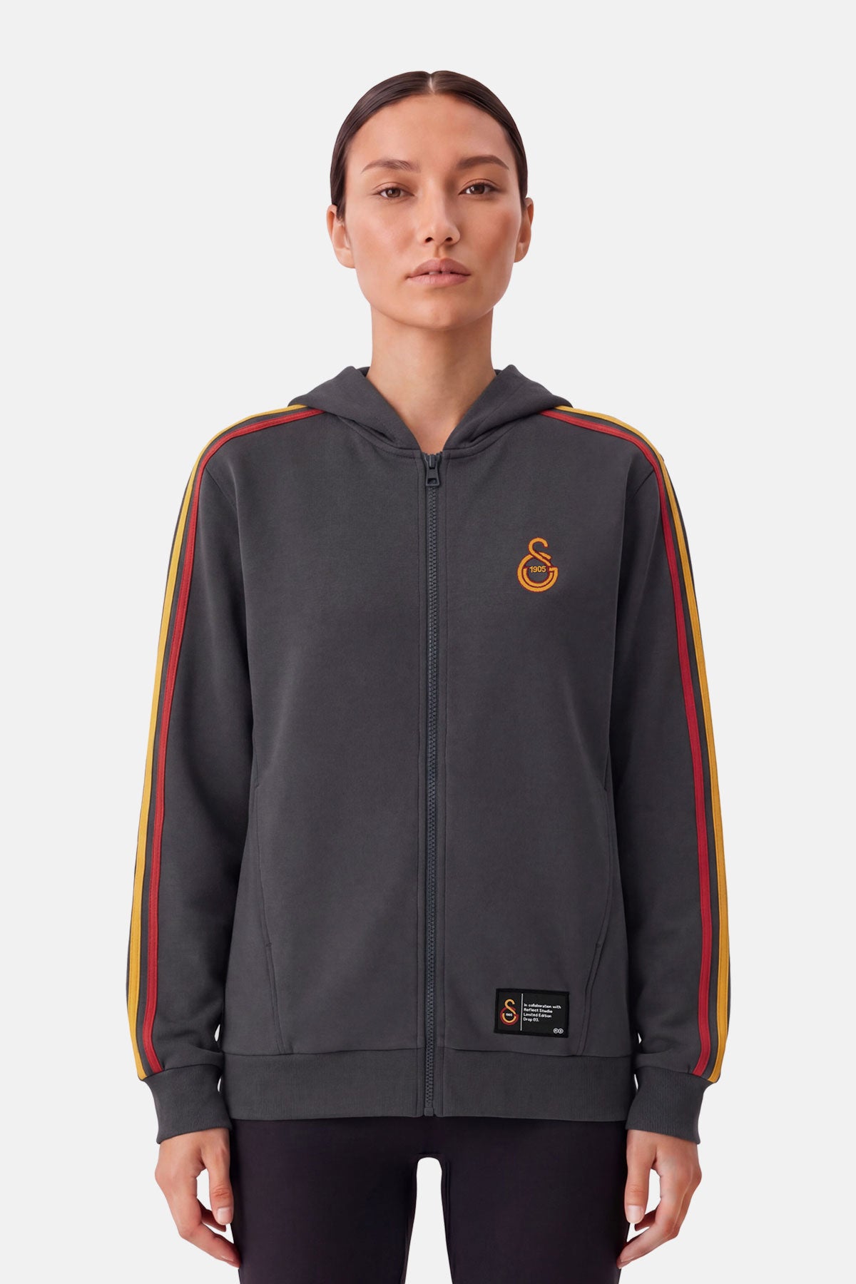 Galatasaray 1905 Fermuarlı Kadın Hoodie - Antrasit