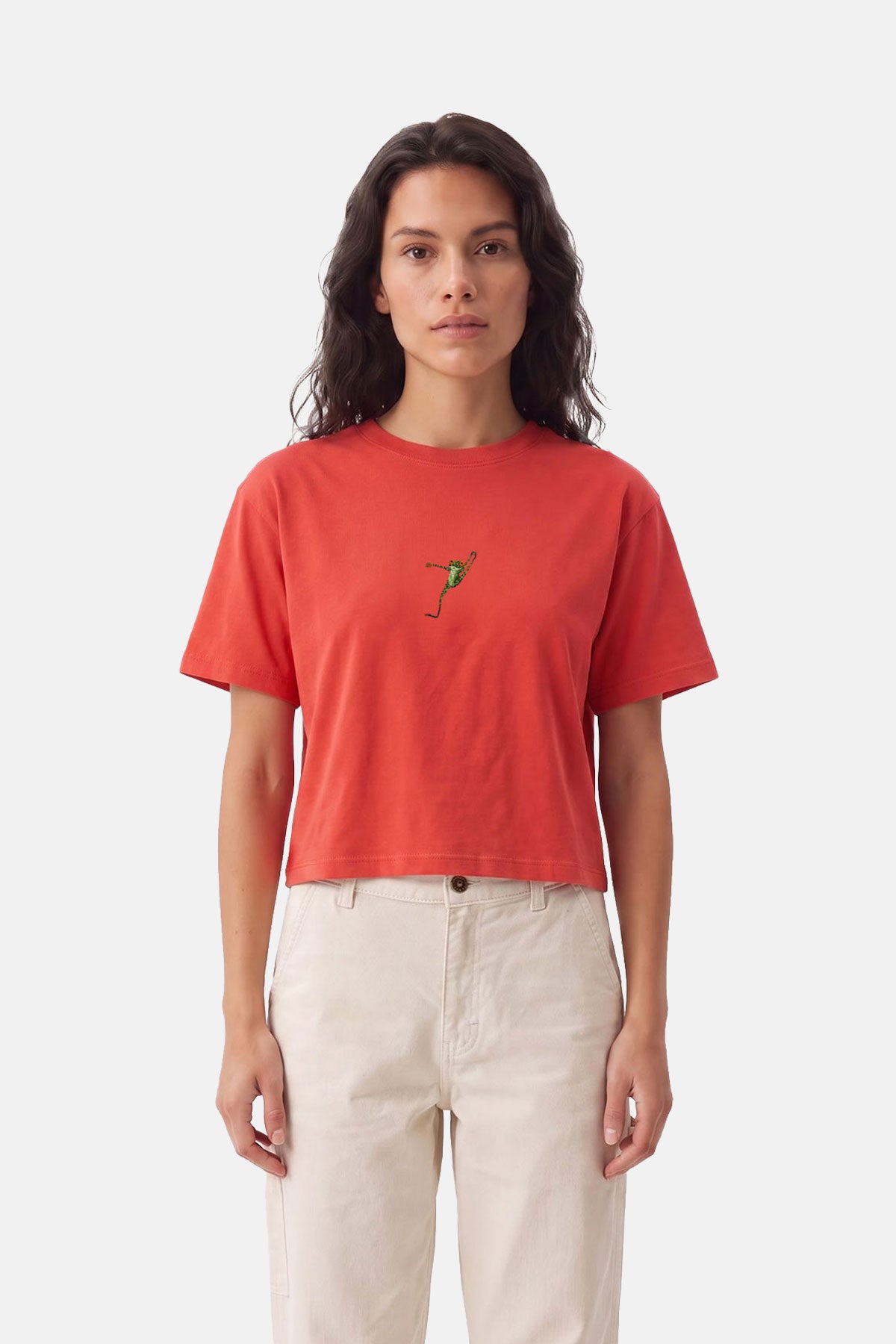 Kurbağa Lightweight Crop T-shirt - Turuncu - Görsel 4