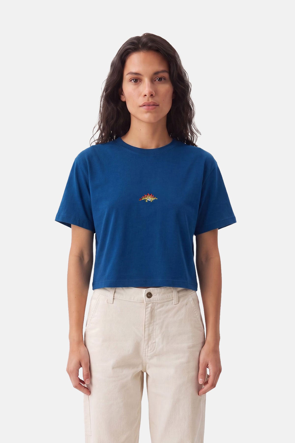 Sırtı Plakalı Dinozor Lightweight Crop T-shirt - Lacivert - Görsel 3