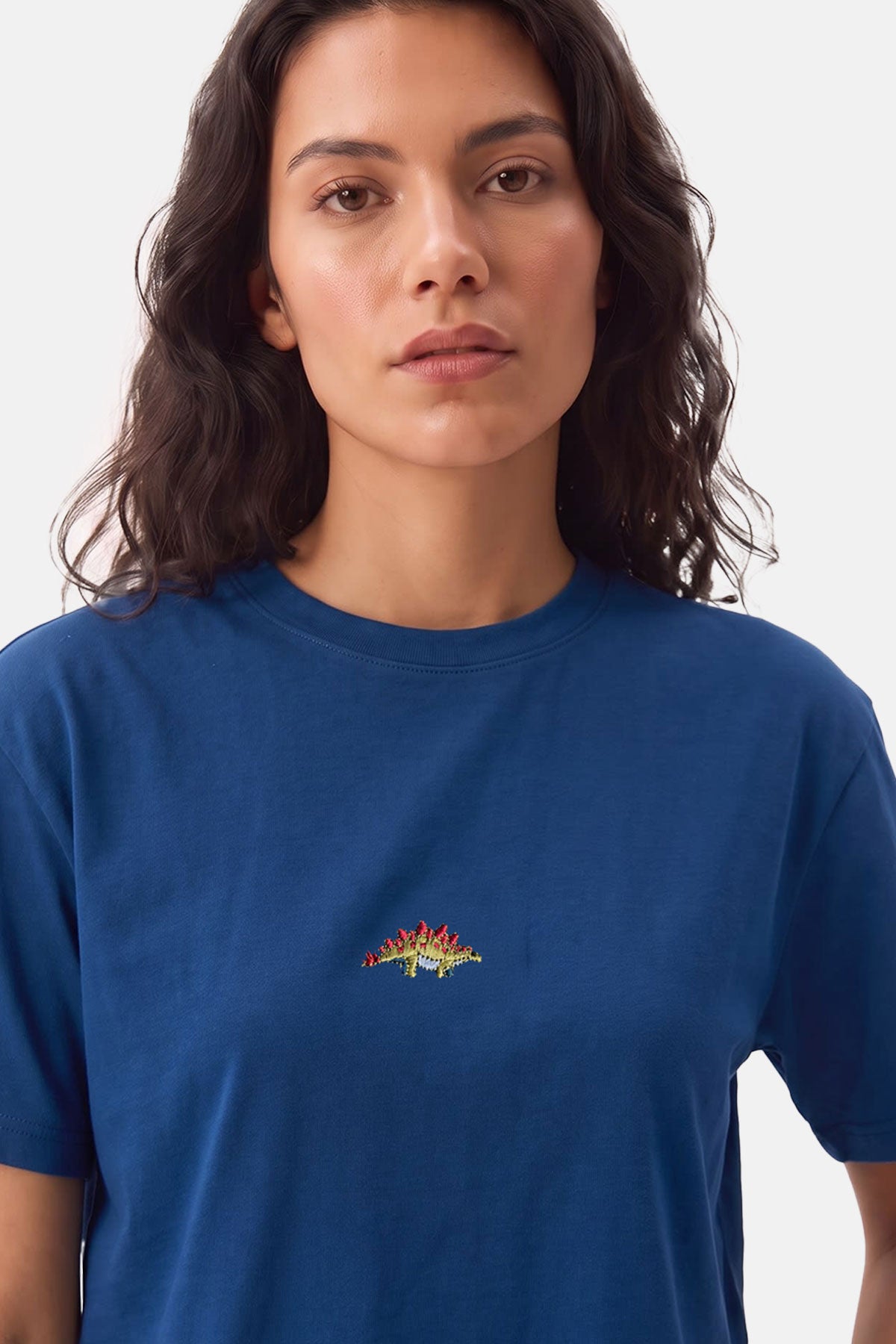 Sırtı Plakalı Dinozor Lightweight Crop T-shirt - Lacivert - Görsel 4